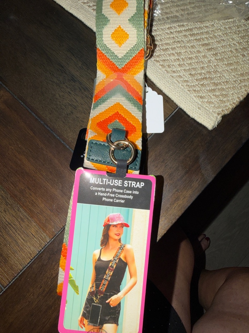 Nicole Lee Orange, Green & Cream Woven Multi-Use Phone Strap